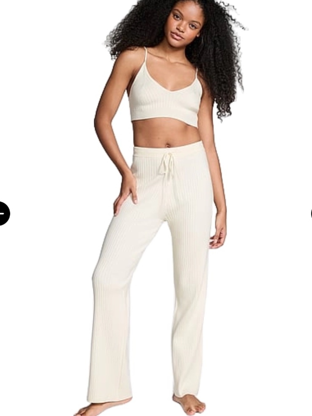 PINK Victoria’s Secret Ivory Ribbed Pull On Straight Leg Pants / Joggers Size Sm